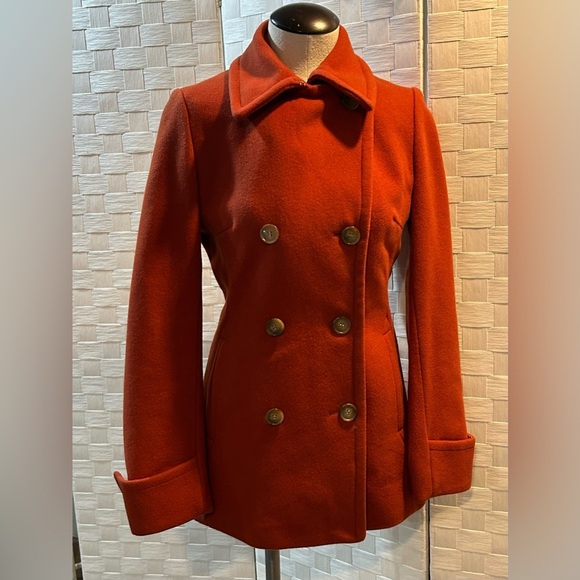 Hilary Radley Women's Double-Breasted Rust Wool Coat Size 2 - Picture 2 of 7